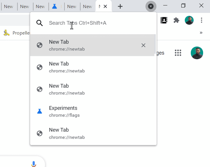 Функция Tab Search в Google Chrome