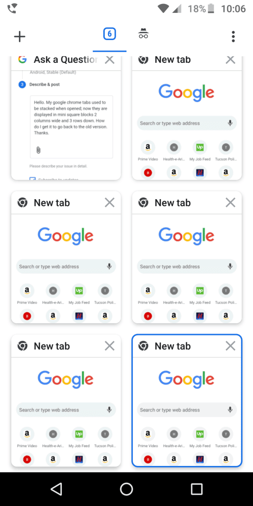 New tabs layout in mobile Chrome